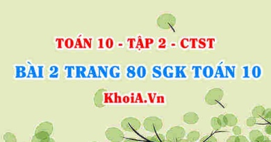 Bài 2 trang 80 SGK Toán 10 tập 2 Chân trời sáng tạo